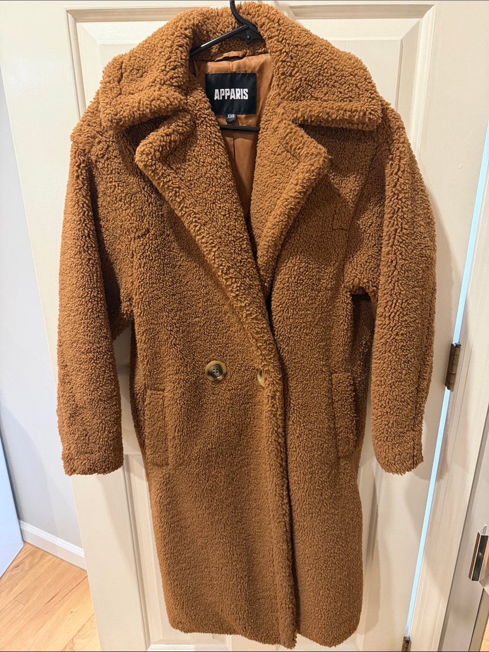 APPARIS Teddy Long Coat in Camel Brown
